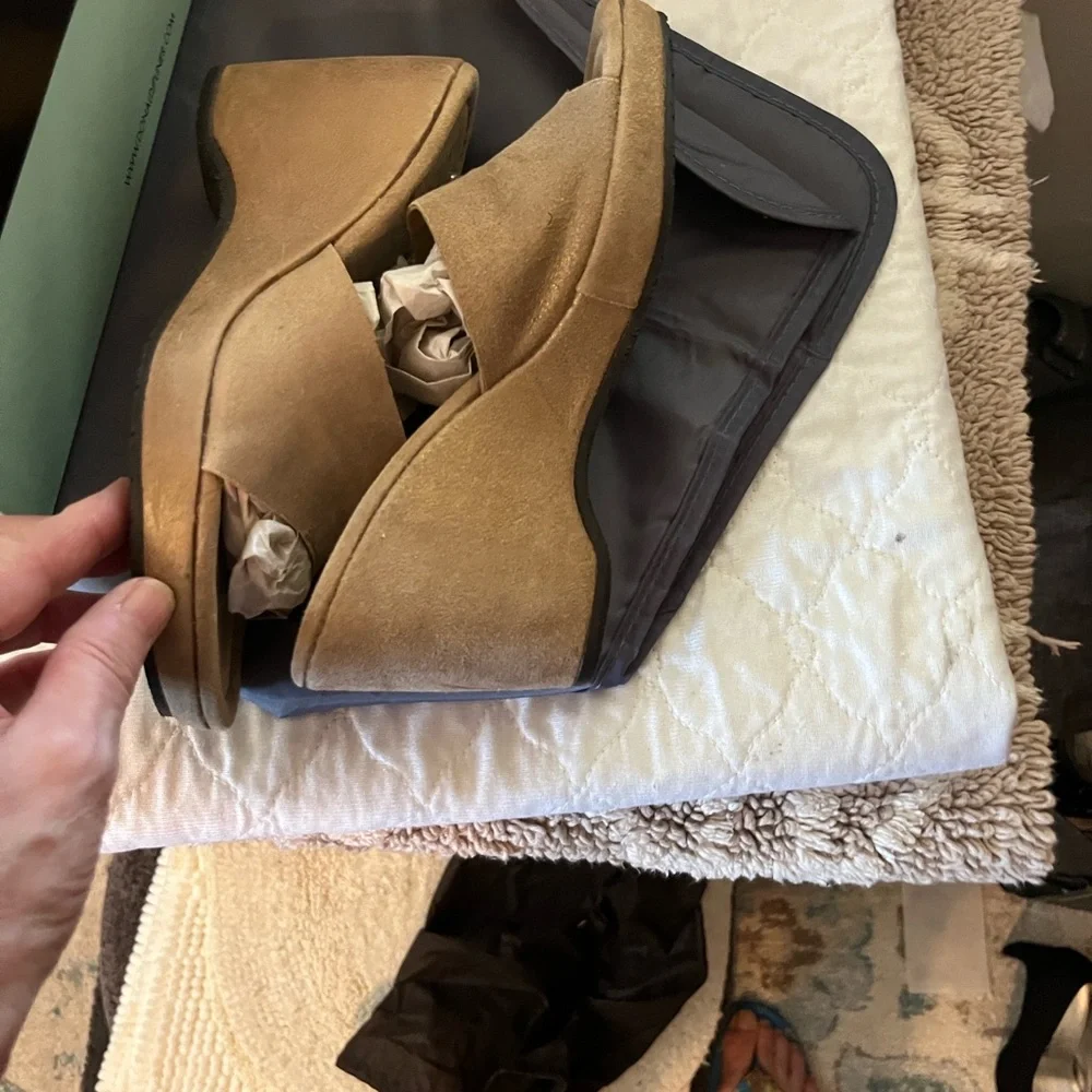 Donald J. Pliner Sueded leather Wedge Slide Sandals